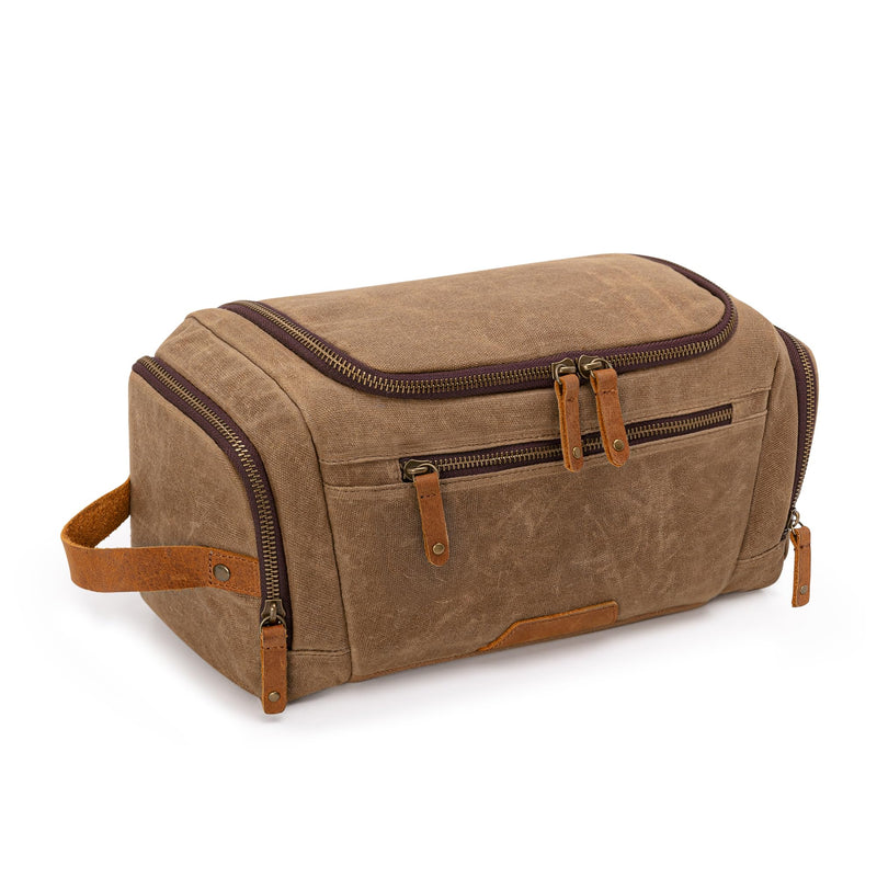 Yarwo Hanging Toiletry Travel Bag for Men, Waxed Canvas Dopp Kit Shave Bag | Detachable Zipper Pouch, Multiple Pockets, Water-resistant Hygiene Travel Bag, for Razor and Essentials, Xmas Gift for Man