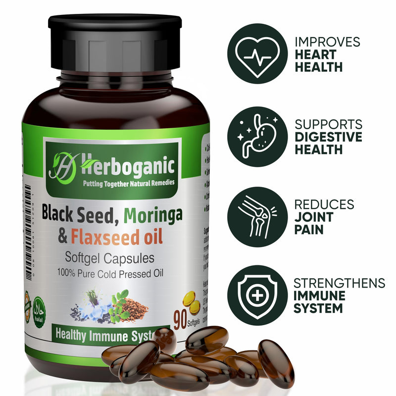 [Australia] - Black Seed, Moringa and Flaxseed Oil Softgels Capsules - 90 Count - blended with other herbal products-Supports overall health wellness and immunity. Black-Seed-Moringa-Flaxseed 