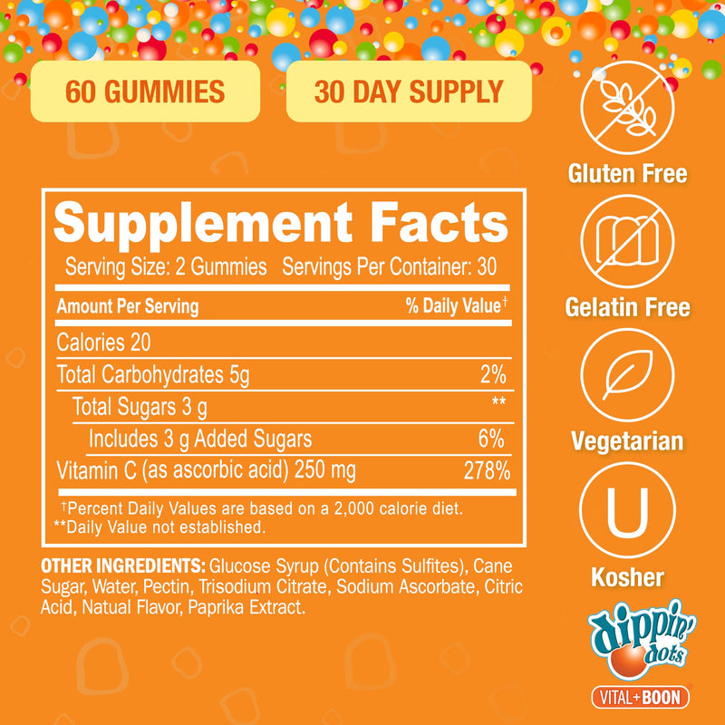 Dippin' Dots Vitamin C Gummies for Adults, 250mg Orange Creme (2 Pack) | Orange Creme vitamin C supplement gummies for daily immune support; maximum strength, vegetarian, whole family, 2-pack. 60 Count (Pack of 2)