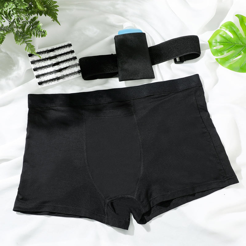 Cuffbow 19 Pcs Urine Test Complete Kit, Include 1 Urine Bottle 15 Temperature Test Strips 1 Storage Pouches 1 Hidden Leg Strap and 1 Lining Pocket Boxer Brief for Travel Lab Testing (Small) Small