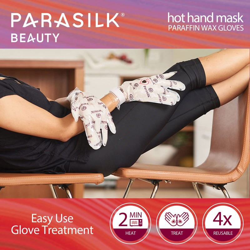 [Australia] - Parasilk Beauty Hot Hand Mask– 1 Pair Self-Contained Paraffin Wax Gloves, Intensive Hydration. Infused with Vitamin E, Coconut, Argan, & Marula Oil 