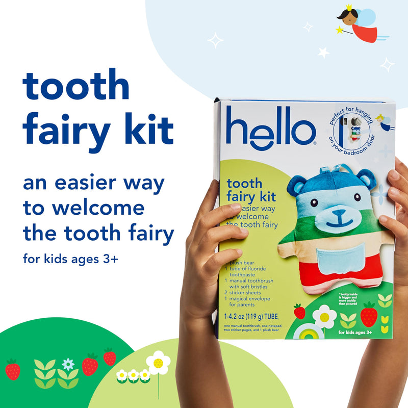 [Australia] - hello Tooth Fairy Kit with Tooth Fairy Door Hanger and Teddy Bear, Includes Full Size Fluoride Kids Strawberry Toothpaste and Kids Toothbrush, for Children Ages 3 and Up 0.84 Ounce (Pack of 5) 