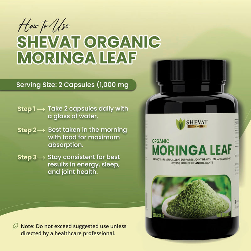 Organic Moringa Leaf Capsules 1000mg – Pure & Natural Moringa Powder – Daily Plant-Based Nutrition Support with Vitamins & Minerals – Non-GMO, Gluten-Free – 90 Capsules, USA Made, Third-Party Tested