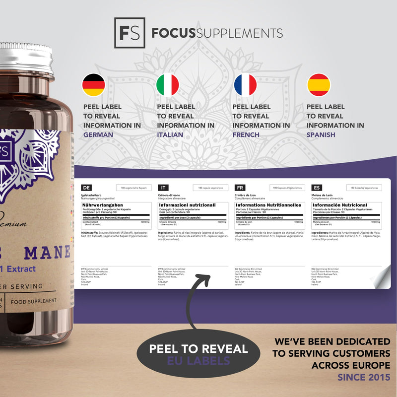 FS Lions Mane | High Strength Lion's Mane Supplement - 180 Lionsmane Capsules 1000mg per Serving | Lionsmane Mushroom Complex | Non-GMO, Gluten & Allergen Free | Made in The UK 180 count (Pack of 1)