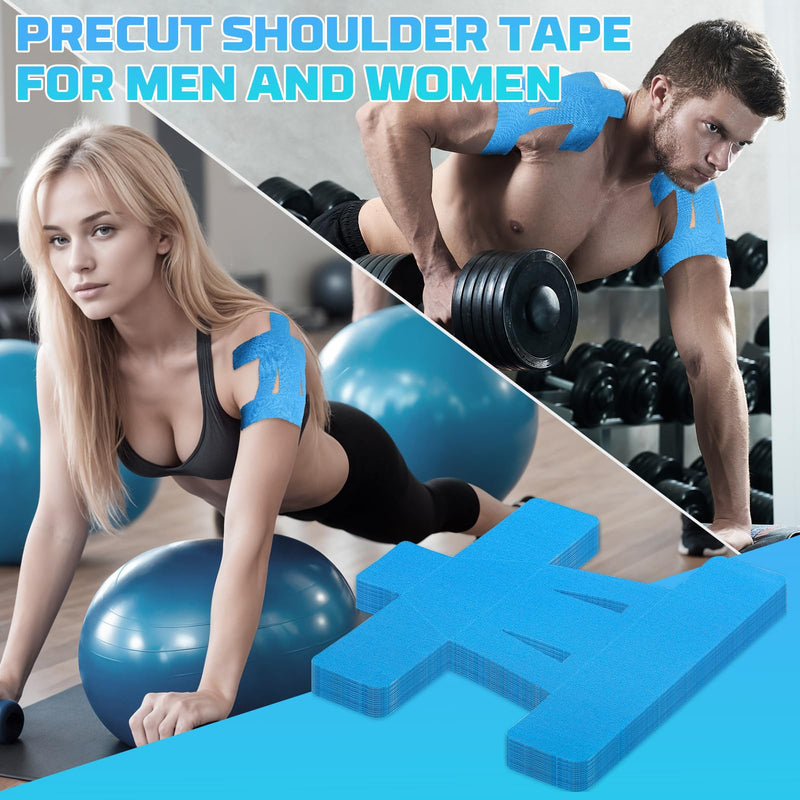 15 Pcs Kinesiology Tape for Shoulder, Precut Elastic Breathable Athletic Sports Kinesiology Tape for Rotator Shoulder Stability and Muscle Support (Blue)