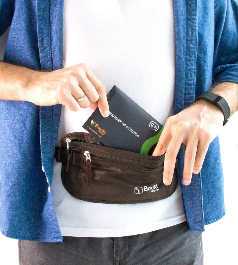 Complete Travel Security Set: RFID Blocking Sleeves and Hidden Money Belt for Passport, Credit Cards, Cash, and Valuables