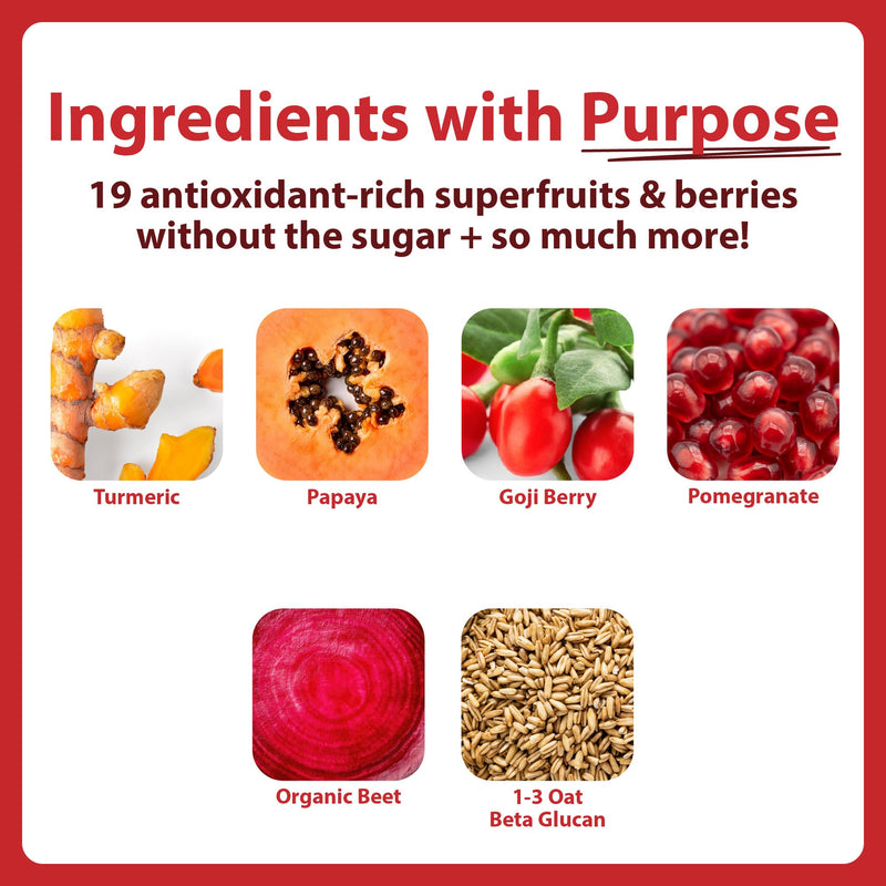 MacroLife Naturals Miracle Reds Superfood Powder, 19 Fruits, 12 Packets | Beet, Blueberry, Elderberry, Acai & Turmeric; Antioxidants & Polyphenols; Raw, Organic; Single-Serve Packets 4 Ounce (Pack of 1)