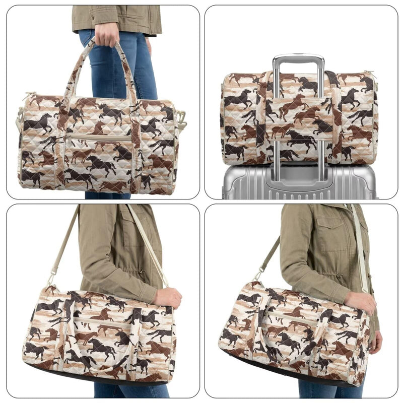 Horse Design Large Men Women Travel Duffle Bag, Quilted Carry on Bags with Adjustable Straps for Overnight Weekend Yoga Gym Business Trips and Sport Horse Design