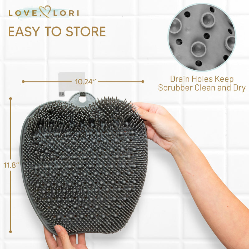 [Australia] - LOVE, LORI Shower Foot Scrubber Mat & Foot Massager with Non-Slip Suction Cups - Cleans, Smooths, Exfoliates & Messages Your Feet Without Bending -Shower Chair Friendly - Grey Large 