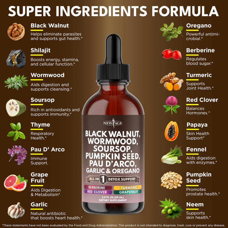 [Australia] - Black Walnut Wormwood Cleanse Drops - Liquid Soursop, Garlic, Pumpkin Seed, PAU D'Arco, Oil of Oregano, Turmeric, Berberine, Neem Extract, Hull Bark, Tincture - 8oz 8 Fl. Oz (Pack of 4) 