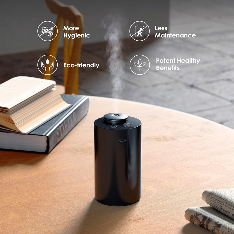 [Australia] - Waterless Diffuser for Essential Oil Nebulizer Battery Operated Mini Scent Air Machine Aromatherapy Atomizing Diffuser 1/2/3H/Time off 3 Mist Level for Home Cars Office (AN6 Black) AN6 Black 