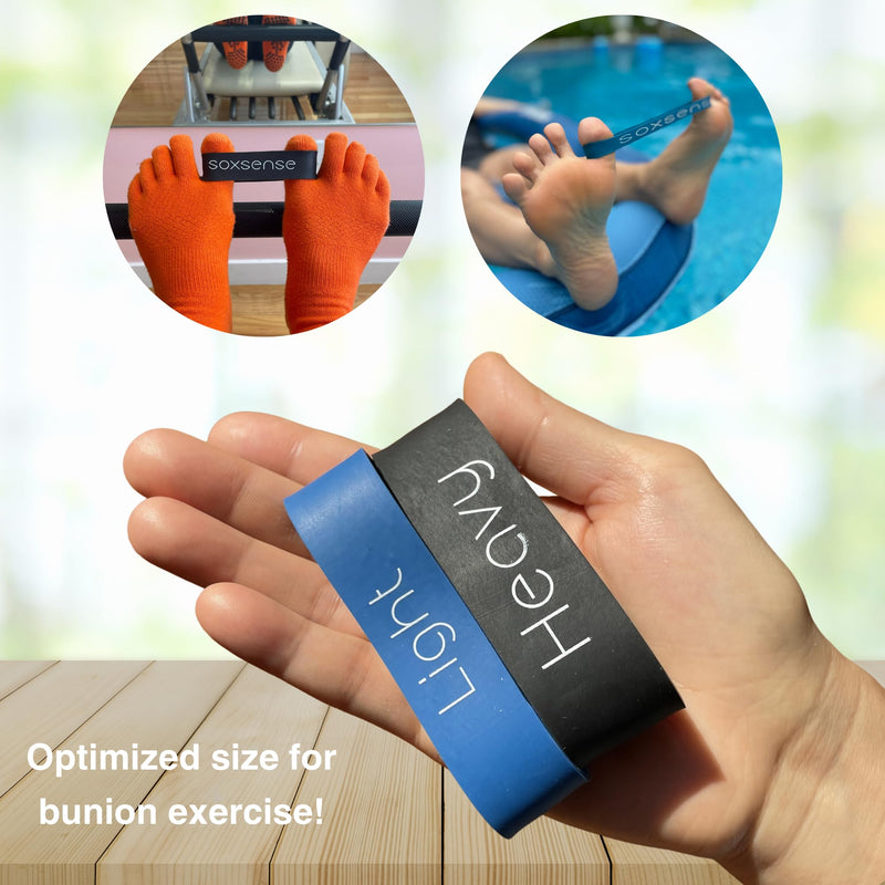 [Australia] - Soxsense Toe Bands for Bunions, Big Toe Separator from Second Toe/Toe Exercise & Stretch Bands Lightweight & Heavyweight (2 Bands) 