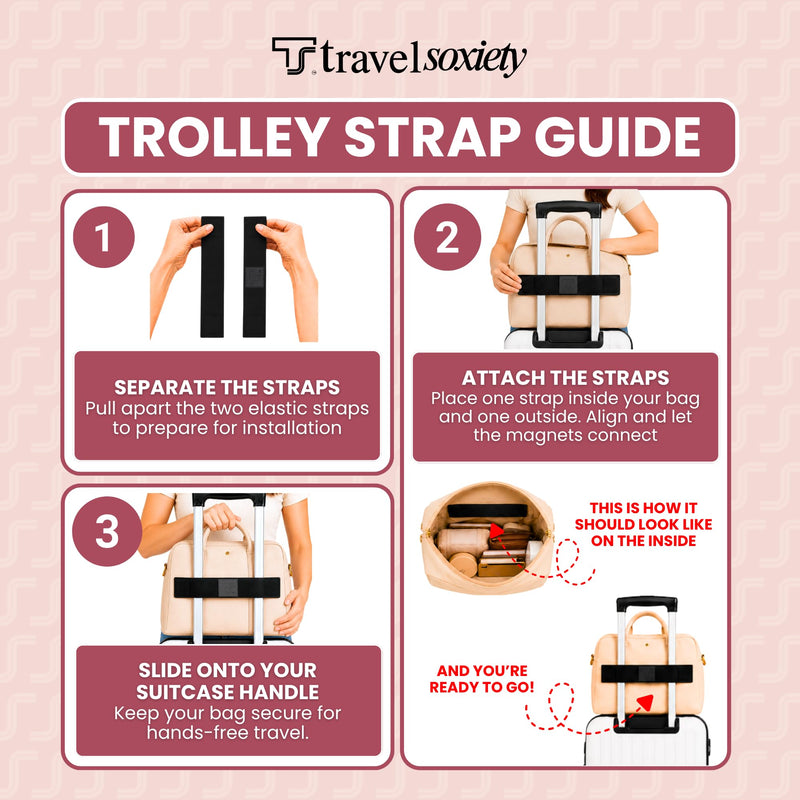 Trolley Strap, TSA Approved, Travel Accessory, Dark Brown | Magnetic, Over Suitcase Handle, Attaching Carry-On Bag, Add-a-Bag Sleeve for Tote, Backpack & Purse, Hands-Free, Neodymium