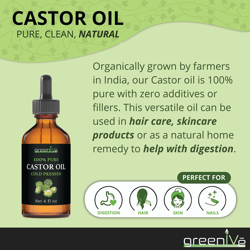 [Australia] - GreenIVe - 100% Pure Castor Oil - Cold Pressed - Hexane Free - Exclusively on Amazon … (4 Ounce) 
