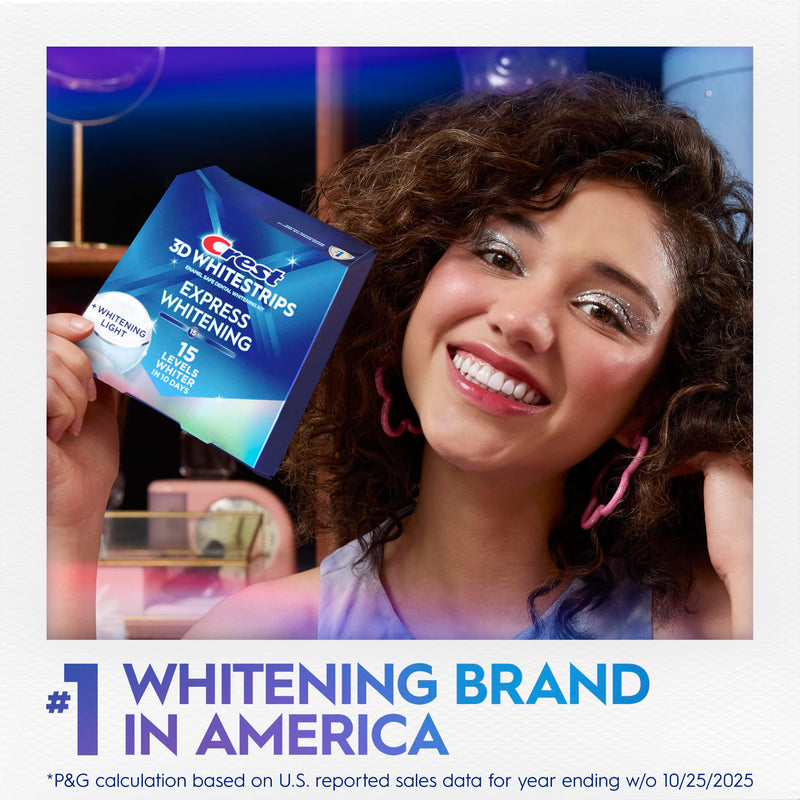 Crest 3D Whitestrips Express Whitening with Light, Whitestrips 3D White, Teeth Whitening Strip Kit, 20 Strips (10 Count Pack), Crest Teeth Whitening Strips, Teeth Whitening Kit