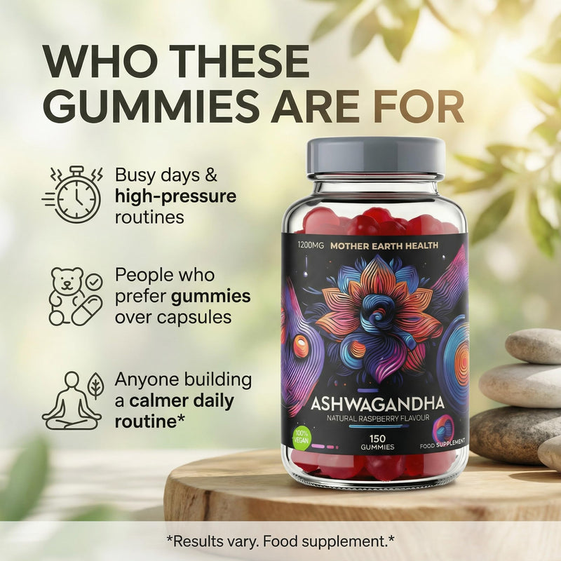 Ashwagandha Gummies 1200mg – 150 Gummies – 2.5 Months Supply - 5% Withanolides – Natural Raspberry Flavour – High Strength - Stress Relief & Mood Support – Vegan, Non-GMO, Gluten Free