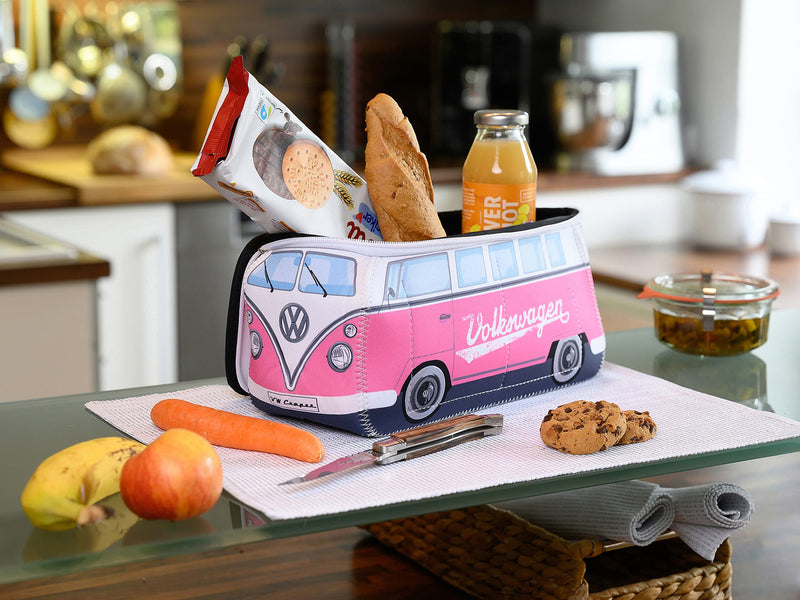 BRISA VW Collection - T1 Bus Camper Toiletry Bag Cosmetic Case | Volkswagen Toiletry Bag Cosmetic Case, Water-Repellent, Hanging Hook, 4 Mesh Pockets for Travel, Neoprene, Pink Large Large (11.8 X 5.5 X 4.7 Inches)