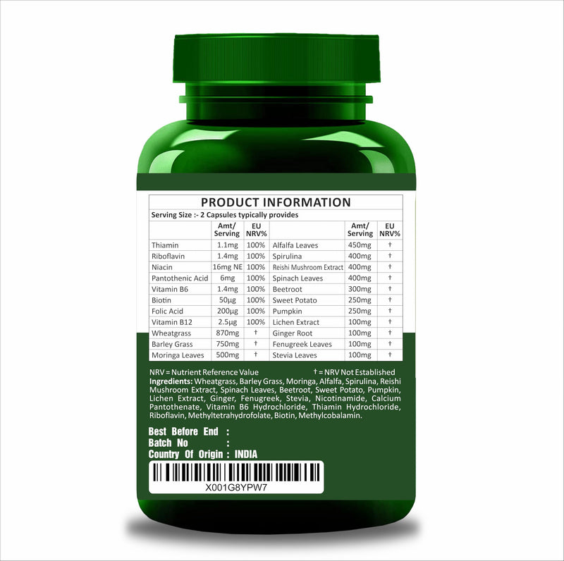 Herbal Magic's Pure & Natural Blend -Vitamin B-Complex 60 Veg Capsules - Made from 14 Different Fruits, Vegetables & Herbs UKAS LAB Tested in UK No Fillers/Colors/Preservatives/maltodextrin