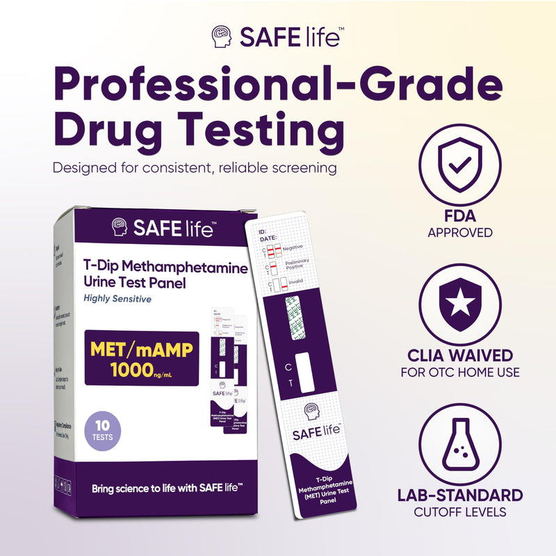 [10 Pack] Methamphetamine Urine Drug Test Dip Card, At-Home Test Kit, 1000 ng/ml Cutoff Level, OTC Use