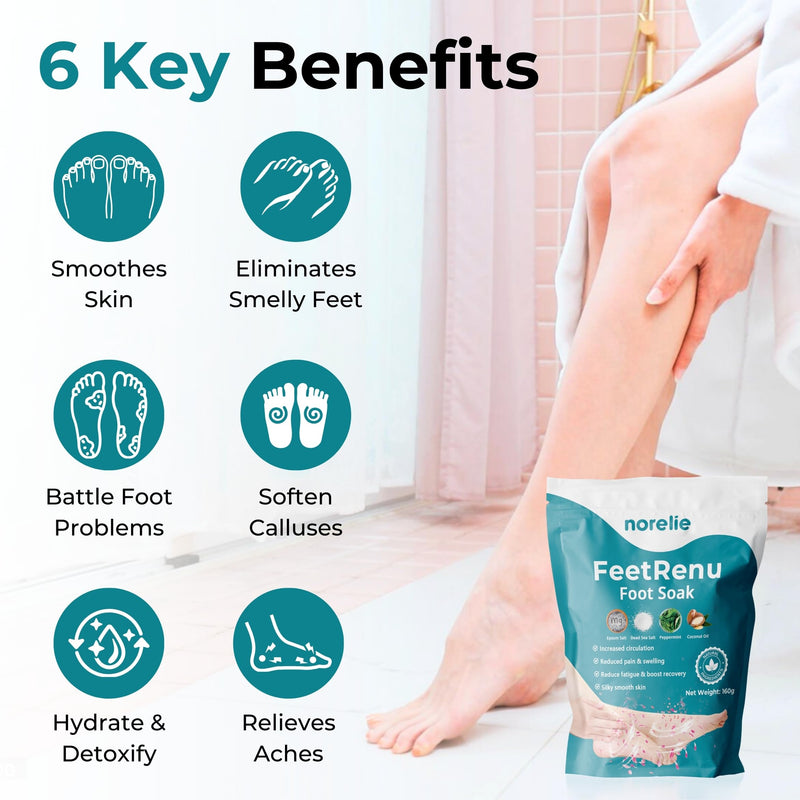 [Australia] - Norelie FeetRenu Foot Soak with Tea Tree Oil and Epsom Salt, Hydrating Foot Soak for Relaxation, Foot Soaking Salts for Cracked Heels and Tired Feet, Soothes Achy Feet and Softens Skin 
