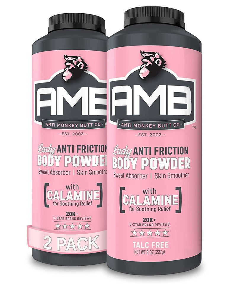 Anti Monkey Butt, Lady's Body Powder with Calamine, Prevents Chafing and Absorbs Sweat, Talc Free, 8 oz (2 Pack) & Foot Powder, Odor Eliminator and Itch Relief with Calamine, 8 oz