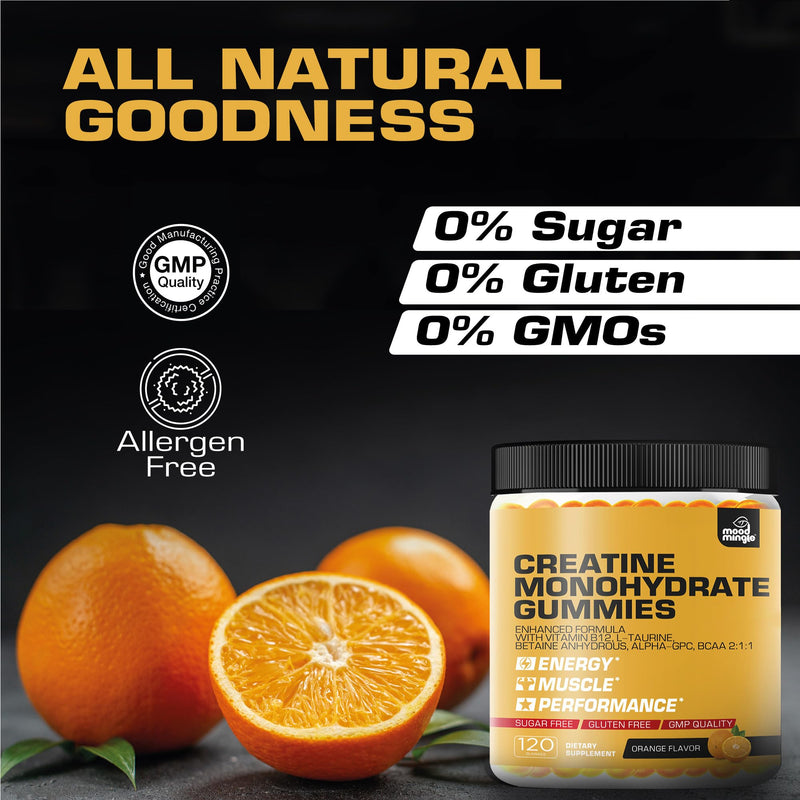 Creatine Monohydrate Gummies 5g for Men Women - Sugar Free Chewable Vegan Supplement - Enhanced Formula with Vitamin B12 L-Taurine Betaine Anhydrous Alpha-GPC BCAA 2:1:1