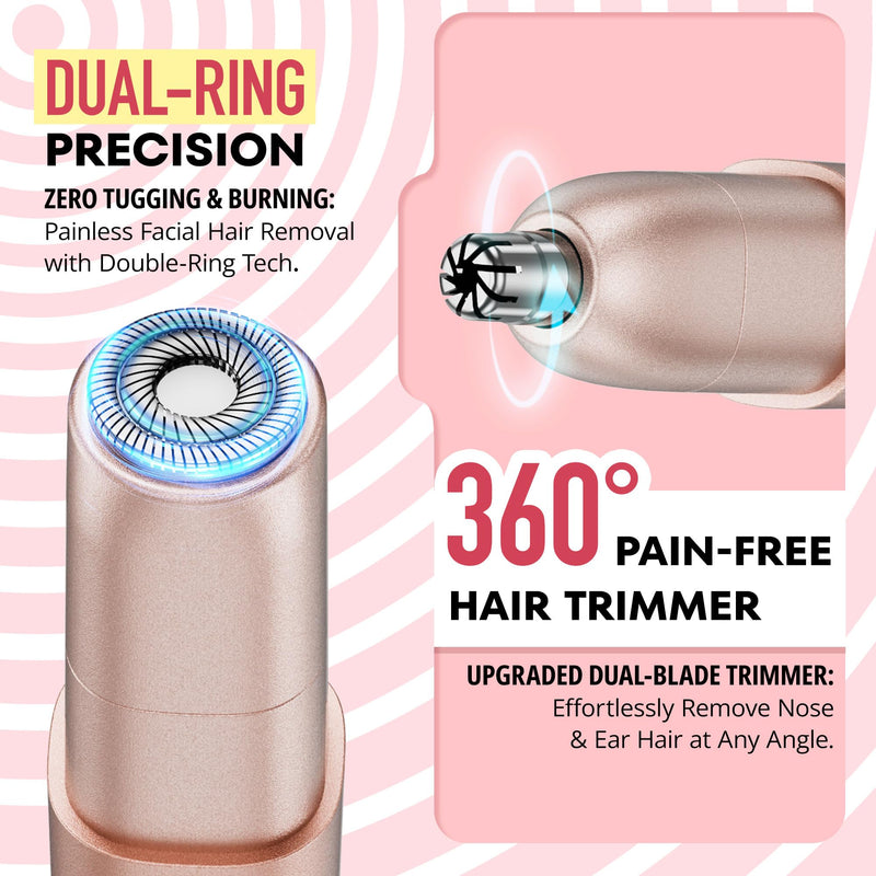 [Australia] - VG VOGCREST Nose Trimmer for Women: 2 in 1 Rechargeable Facial Hair Removal - Portable Mini Face Shaver for Chin Lip Peach Fuzz Ideal for Travel Use Rose Gold 