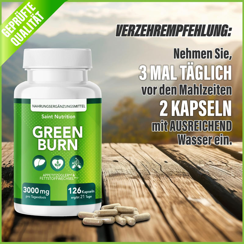 [Australia] - GREEN BURN® Appetite Suppressant Capsules - Extremely High Dose with Glucomannan, Choline, Vitamin B1 + B6 - Dietary Supplement for Women & Men - Support for Losing Weight & Metabolism - Fast & Strong Green Burn 