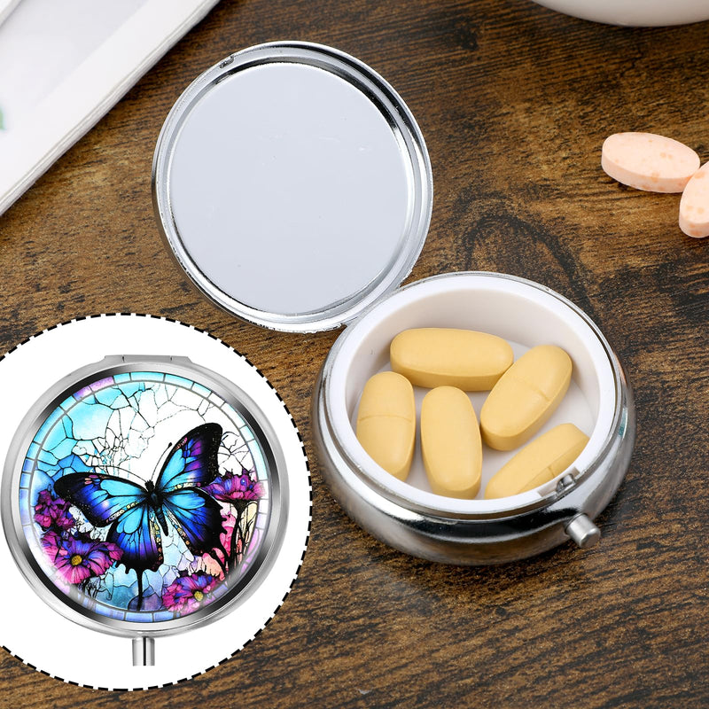 Sibba Portable Medicine Pill Case, Travel Multi-Functional Moisture Proof Pill Box for Purse & Pocket, Cute Metal Medicine Pill Organizer Box for Vitamins, Fish Oil & Supplements (Butterfly) Butterfly