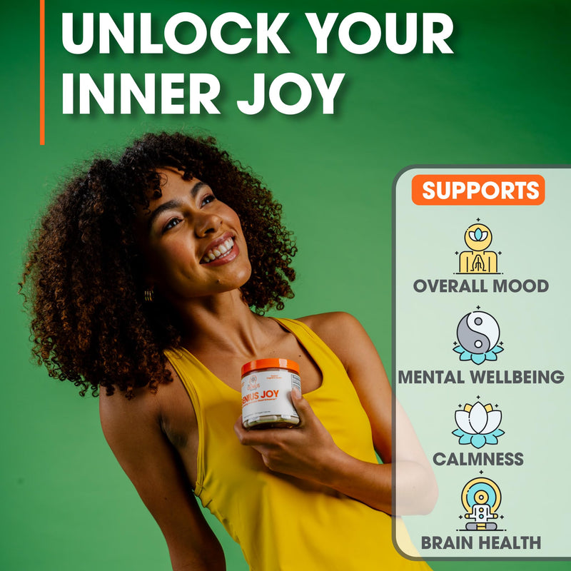 [Australia] - Genius Joy, Nootropic Mood Enhancer Supplement - Support Cognitive Health, Enhance Mood & Neural Function with Brain Boosting L-Theanine, Panax Ginseng & SAM-e - Organic, Non-GMO, & Gluten-Free 