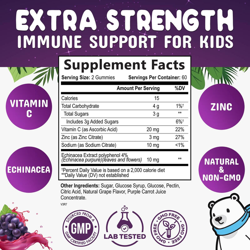 [Australia] - Immune Support Gummies for Kids & Toddler with Vitamin C, Zinc & Echinacea, Daily Childrens Immune Support Gummy Vitamins for Kids Ages 4 and Up, Vegan & Non-GMO, Natural Berry Flavor - 120 Gummies 120 Count (Pack of 1) 