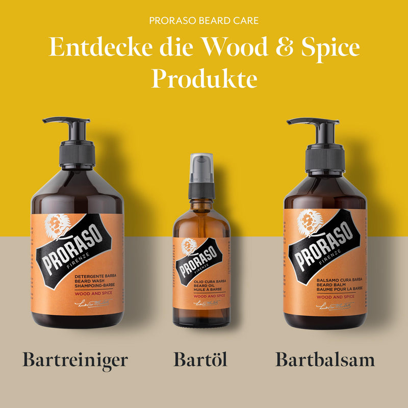 [Australia] - Proraso Beard Wash Wood & Spice, 500ml, scented beard shampoo cleans, nourishes and refreshes beard and skin, washing gel gently removes impurities, Made in Italy 