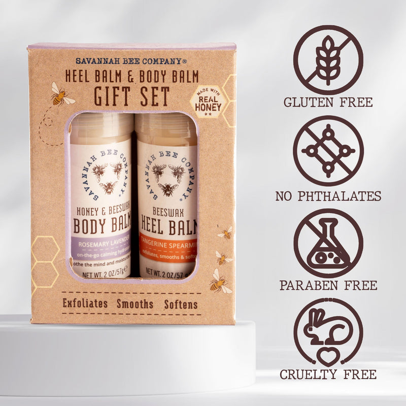 [Australia] - Savannah Bee Heel & Body Balm Duo Gift Set - Beeswax Heel Balm and Honey and Beeswax Body Balm, for Healthy and Hydrated Skin 