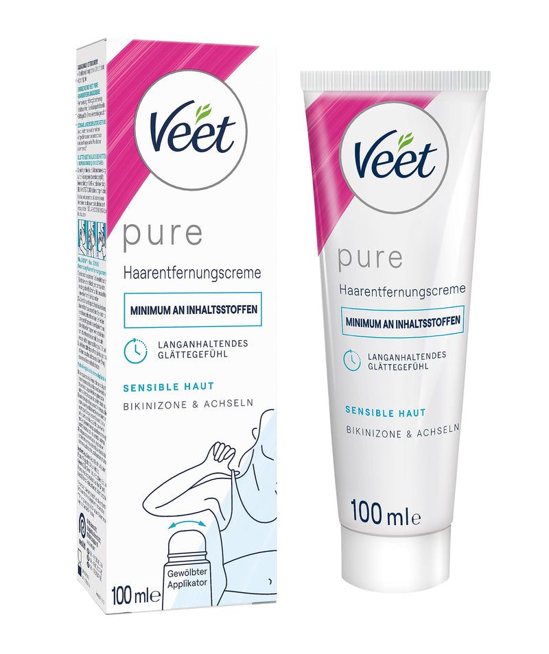 [Australia] - Veet PURE Hair Removal Cream - Suitable for sensitive skin - Use for bikini & underarms - 100 ml tube with curved applicator and spatula 100 ml (pack of 1) 