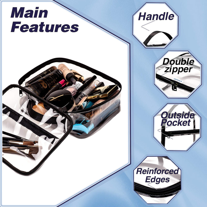 Clear Compression Packing Cubes 3 Set - Clear Toiletry Bag - PVC Makeup Bag - Large Transparent Cosmetic Travel Case