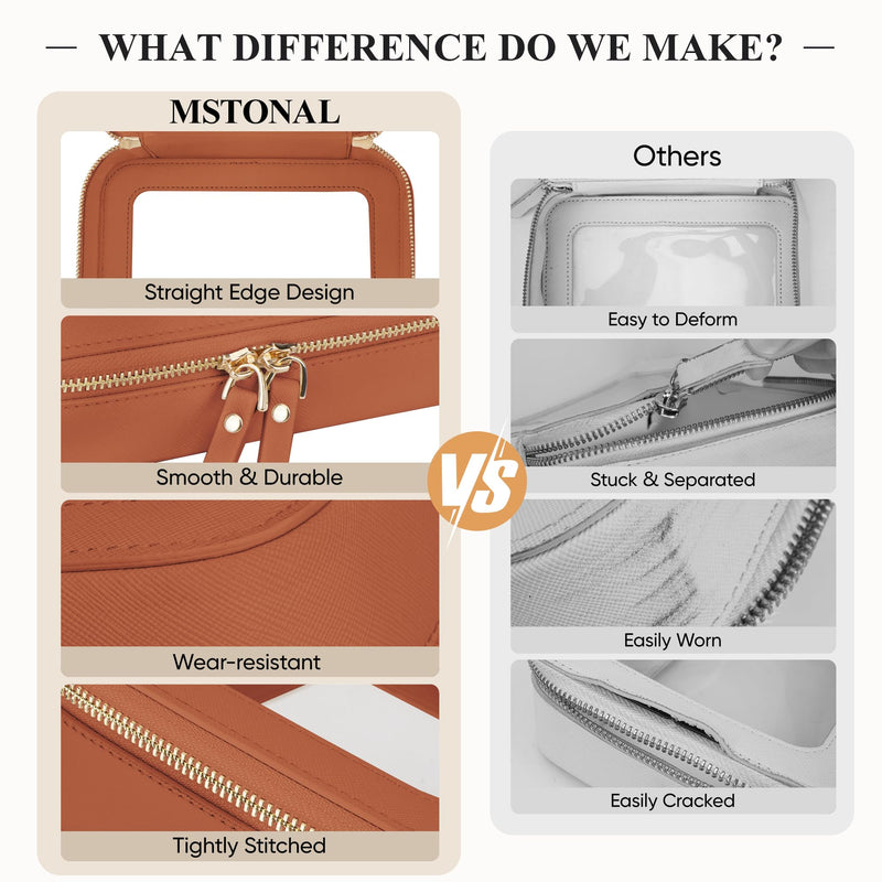 Clear Makeup Bag, Travel Toiletry Bag Cosmetic Case for Women, Waterproof Portable Make Up Skincare Pouch with Zipper, Compact Car Organizer Bag for Essentials, Mini & Medium, Brown Mini+Medium