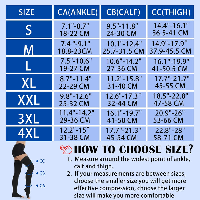 [Australia] - Ailaka Class 2 Medical Compression Stockings for Women and Men Open Toe Thigh High Graduated Compression with Silicone Band for Varicose Veins Edema Post Surgery X-Large (1 Pair) Black 