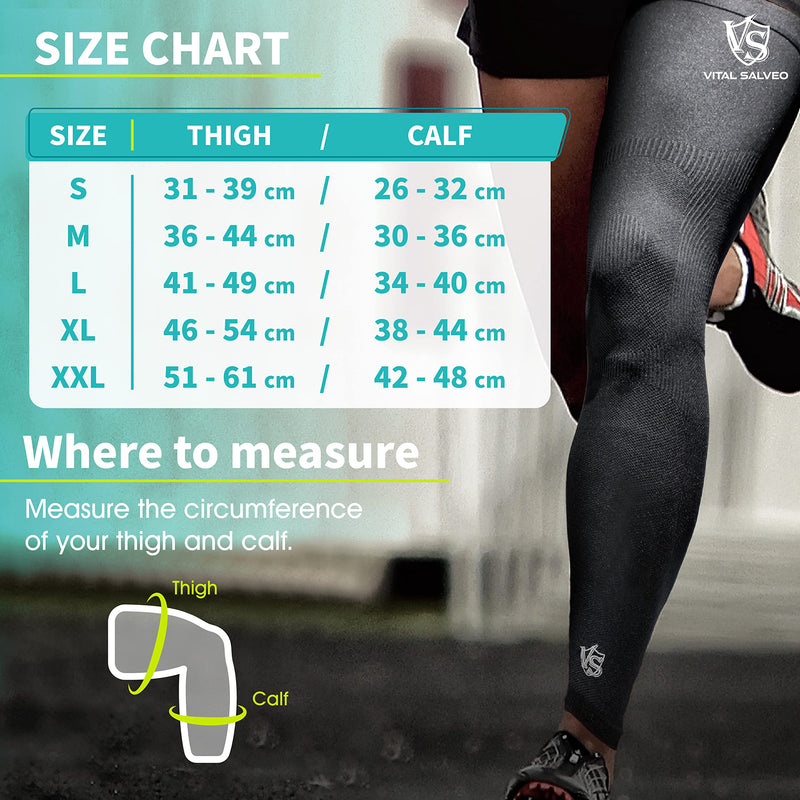 Vital Salveo Recovery Compression Sports Full Leg Sleeve Thigh Calf Long Knee Support Basketball Black (1 Pair) Small Small (Pack of 2)