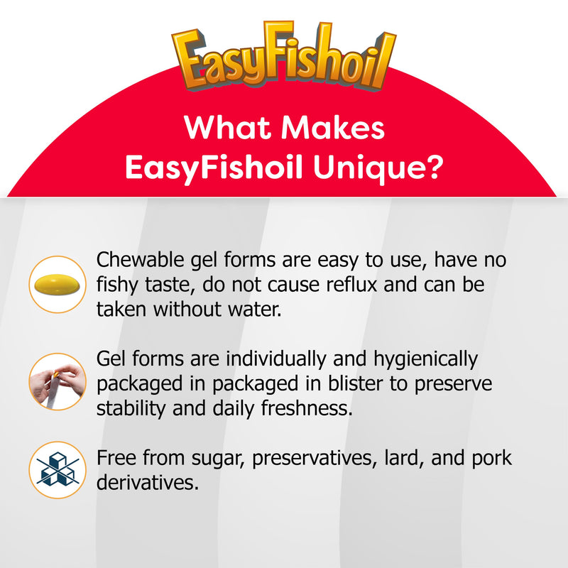 EasyFishoil Beta Glucan Omega 3 Fish Oil chewable Supplements, Natural Mixed Fruit Flavour, Pack of 30 1 Pack
