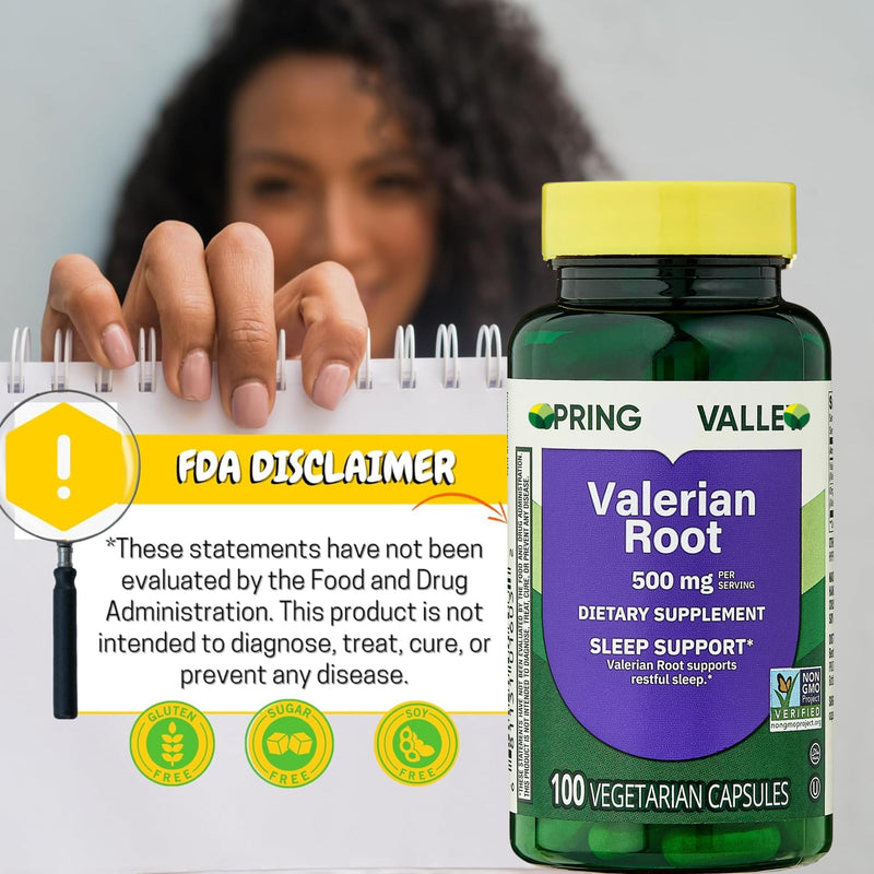 [Australia] - Valerian Root 500 mg ‚Ä¢ Relaxation & Evening Calm ‚Ä¢ Sleep Support ‚Ä¢ Vegan Capsules ‚Ä¢ 100 Count by Spring Valley + Venanci‚Äôos Sticker (Pack of 1) 100 Count (Pack of 1) 