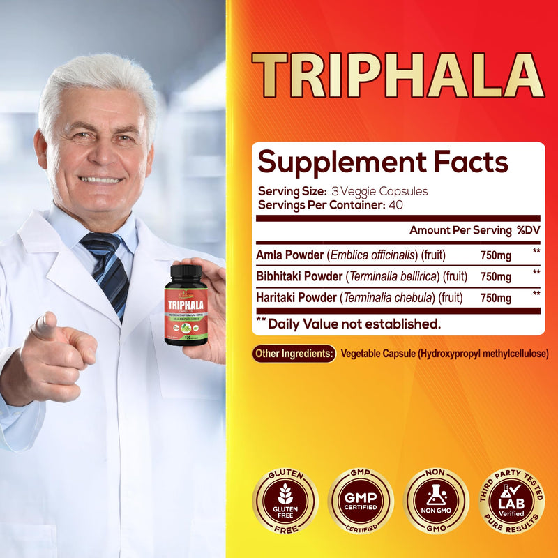 [Australia] - Organic Cadane Triphala (3 Fruit Powders) Supplement - 120 Veggie Capsules 
