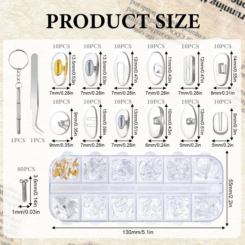[Australia] - 60 pairs of glasses nose pads, glasses nose pads silicone 12 styles, 5 pairs of each style, non-slip nose pads for glasses. The set contains 80 screws, tweezers and small screwdrivers 