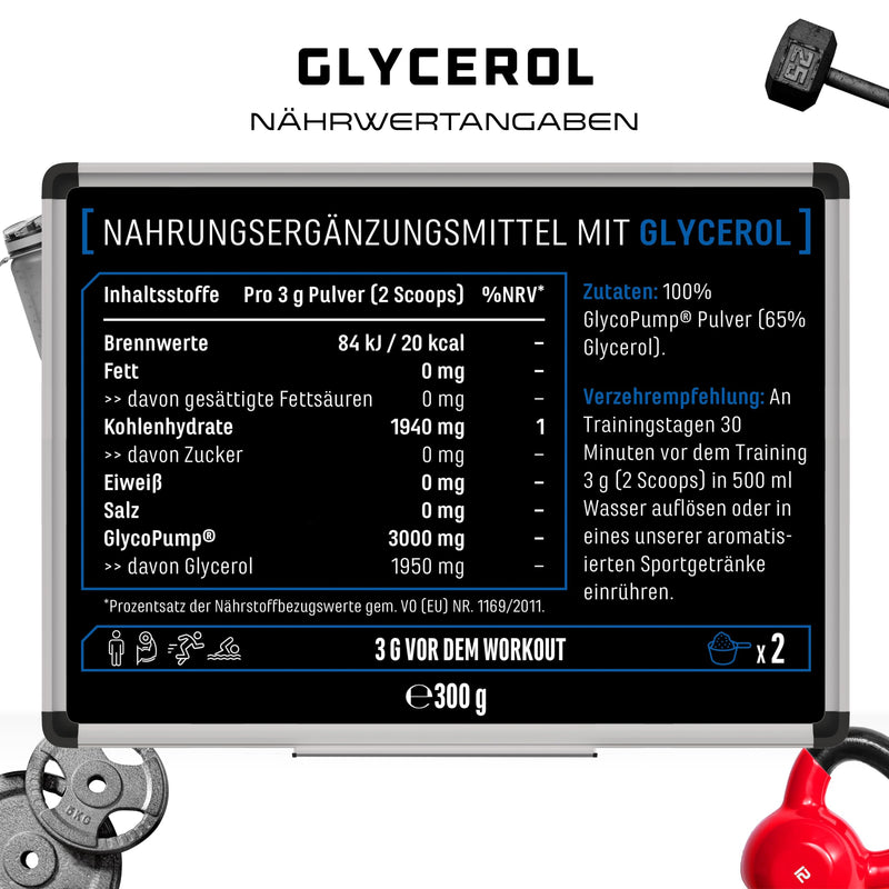 [Australia] - GlycoPump® - 300g - Pure glycerol powder with 65% glycerin - without additives - neutral in taste - ideal as a booster for strength and endurance athletes - vegan 