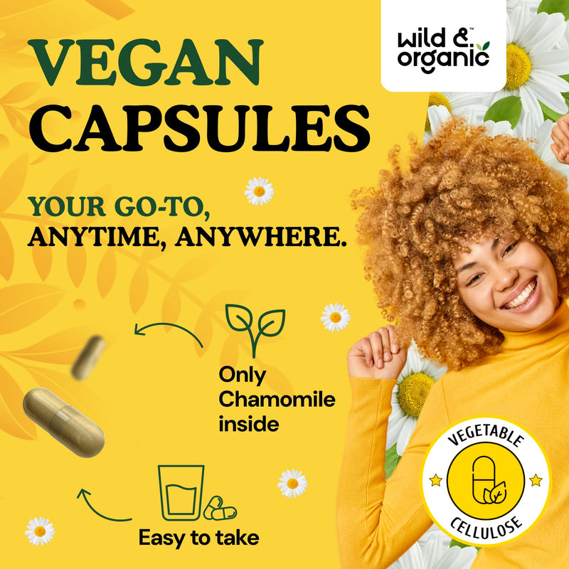 [Australia] - Wild & Organic Chamomile Capsules 800 mg - Relaxation & Digestive Support - Herb Chamomile Extract Supplement - Matricaria Recutita Flower - Vegan, No Fillers, Non-GMO - 60 Count 
