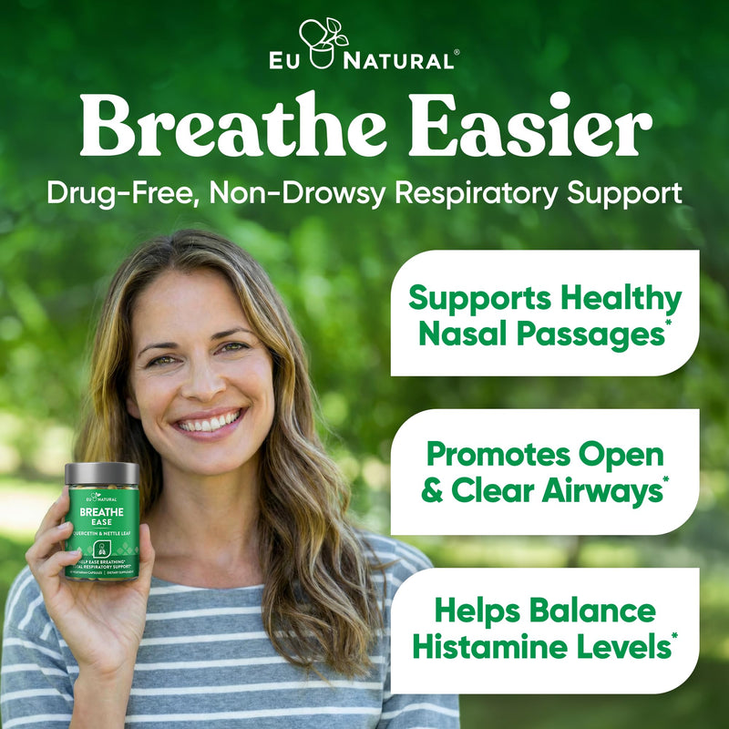 Breathe Inhaler Support Supplement - Sinus, Lungs, Open & Clear Airways - Seasonal Nasal Health, Bronchial Wellness, Healthy Chest - Quercetin, Vitamin D, Bromelain Pills - 60 Vegetarian Soft Capsules 60 Count (Pack of 1)