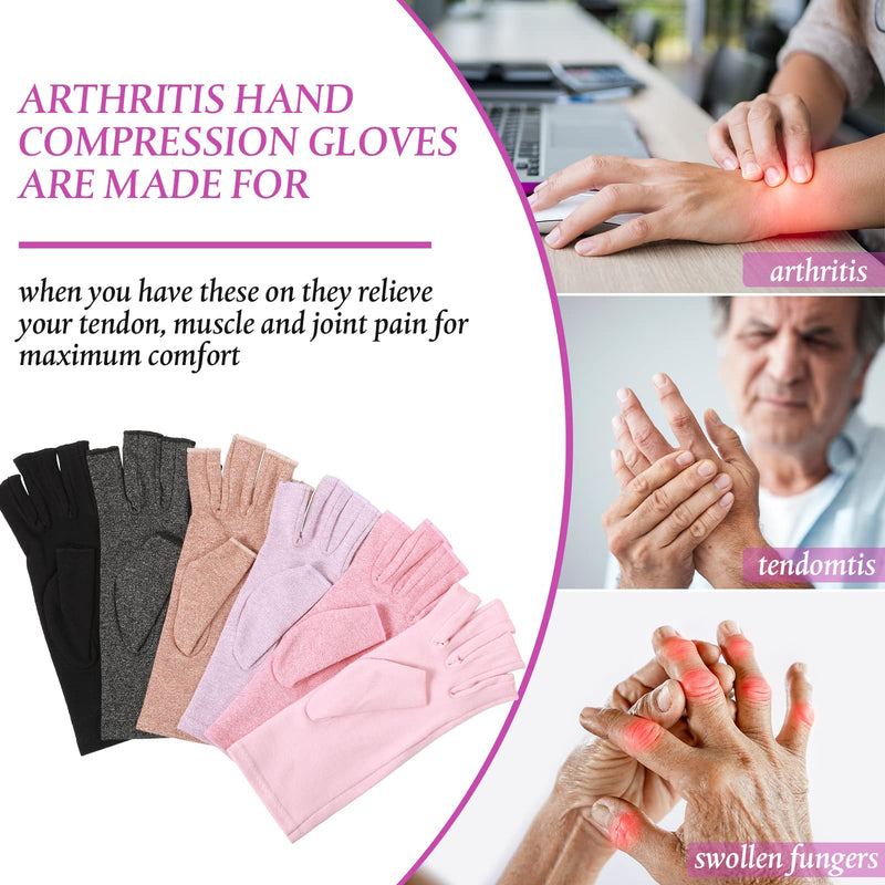 Haysandy 6 Pairs Arthritis Gloves, Compression for Women Men Fingerless Gloves for Carpal Tunnel Relieve Hand Muscle Pain(Small) Small