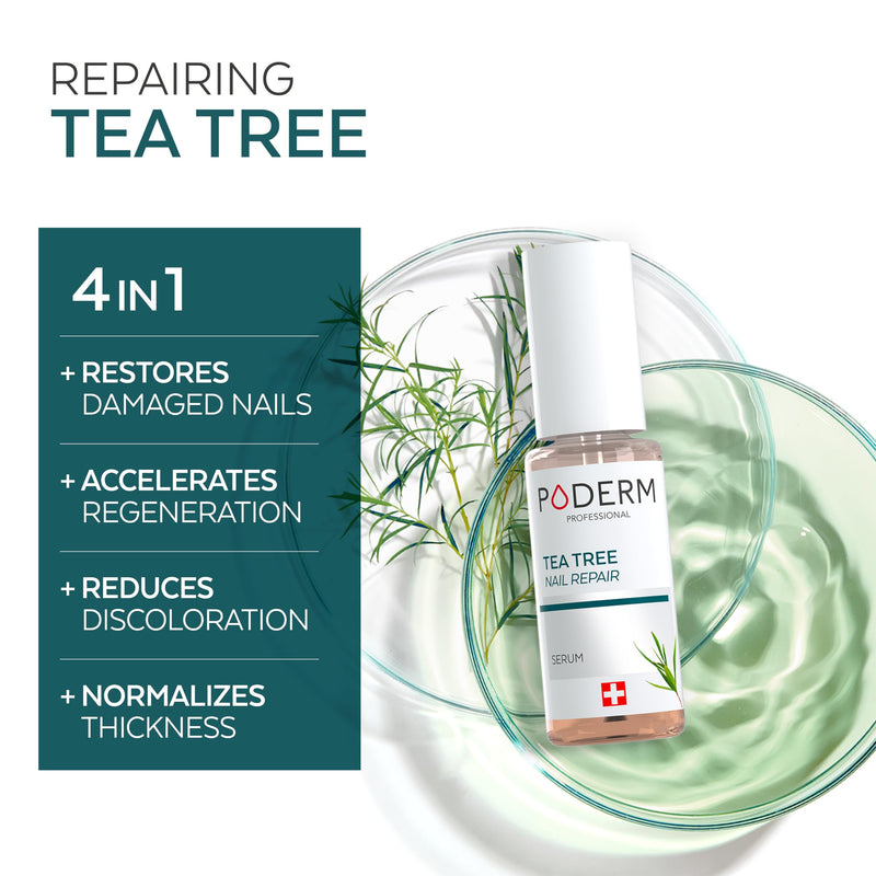 PODERM Tea Tree Nail Serum - 6 ml | 4-in-1 Formula for Damaged, Yellowed, and Dull Nails – Helps Even Nail Thickness – Swiss Made