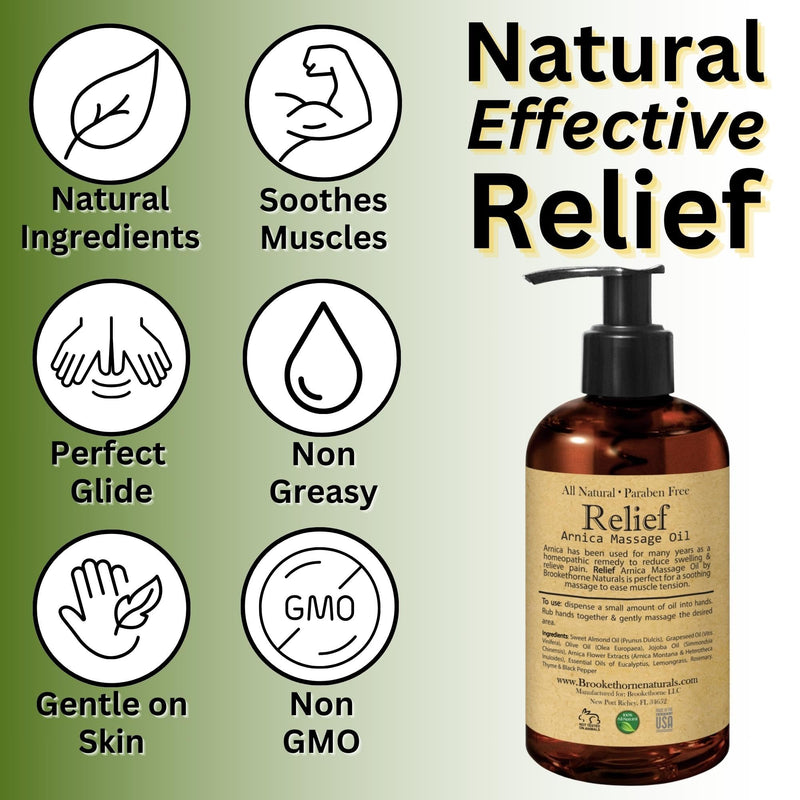 [Australia] - Relief Arnica Massage Oil – Great for Sports & Athletic Therapeutic Massage – All Natural - Arnica Montana for Sore Muscle Relief. Contains Sweet Almond, Jojoba, Grapeseed & Essential Oils 8oz 8 Fl Oz (Pack of 1) 