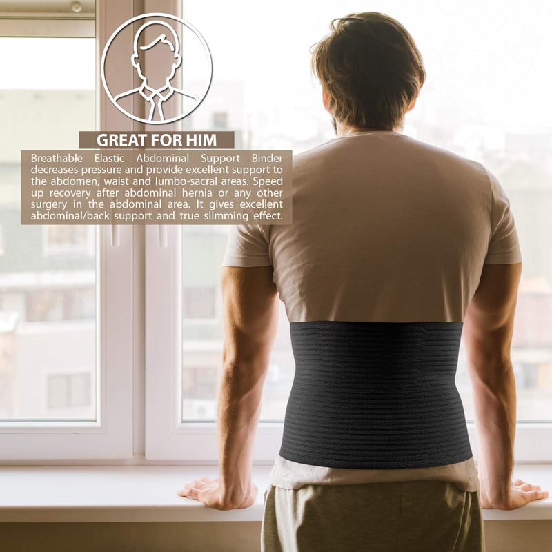 ORTONYX 10.25" Abdominal Binder for Men and Women/Postpartum Post-operative Post-surgery Wrap/Abdomen Navel Umbilical Hernia Support Belt / 524010 Black S/M S/M (up to 32")