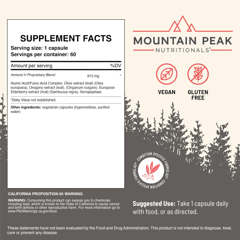 Mountain Peak Nutritionals Immuni-V Humic Acid Olive Elderberry 60ct | Humic Acid, Olive Extract & Elderberry; Natural Antioxidant Booster for Immune System & Whole-Body Support; Vegetarian